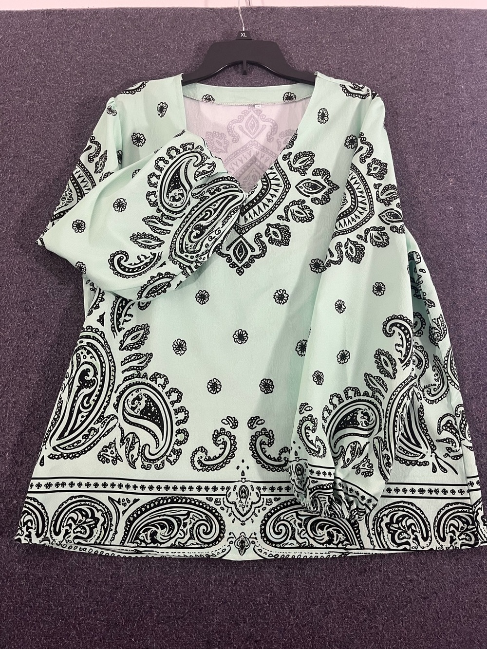 V-Neck Mint Paisley Print Women’s Blouse
